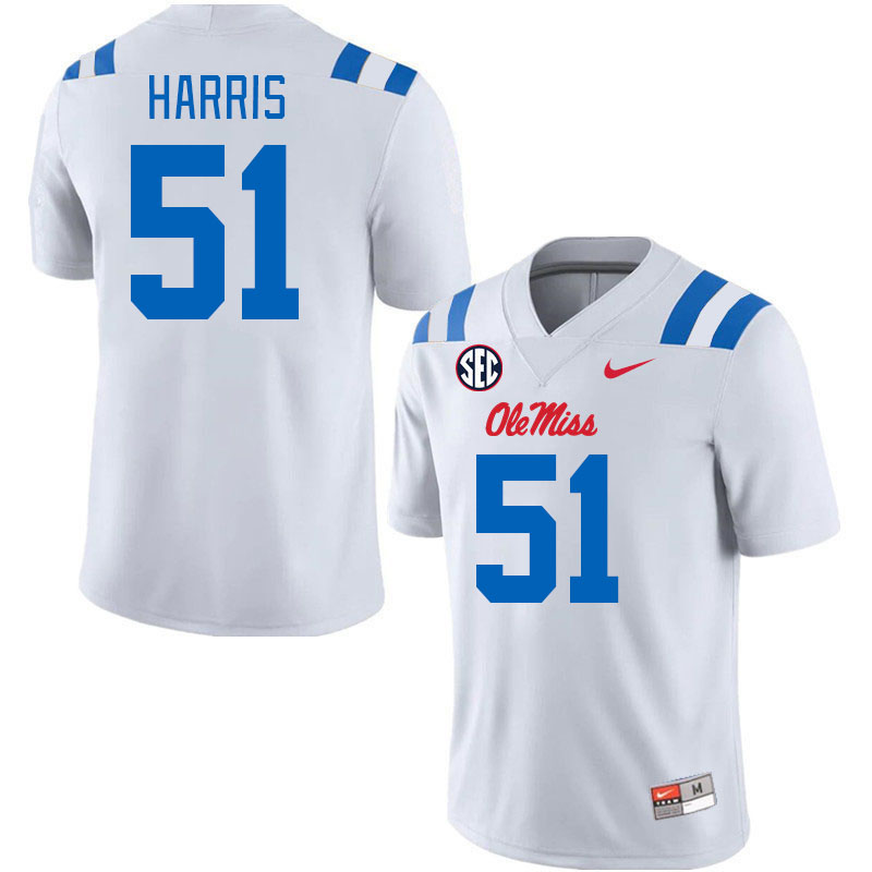 Men #51 Zxavian Harris Ole Miss Rebels 2024 New Uniforms College Football Jerseys Stitched-White